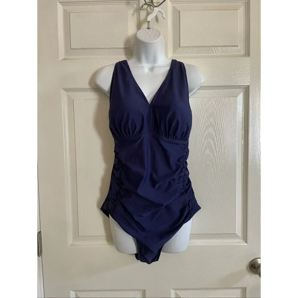 Aqua Eve 18W Plus Size One Piece Bikini Navy Blue NWT